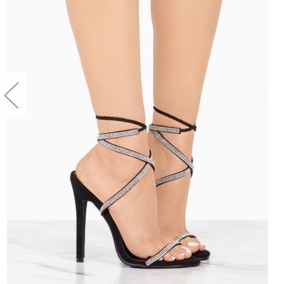 Shoes | Newgorgeous Black Rhinestone Strappy Heels | Poshmark